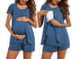 Ekouaer Women's Maternity Nursing Pajamas Set Breastfeeding Sleepwear Double Layer Short Sleeve Top & Shorts Nursing Pjs