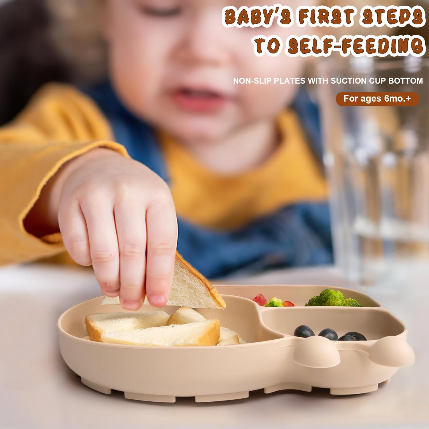 Silicone Baby Plate with Super Suction – Snail Shape 3 Compartment Toddler Food Plate Self Feeding Unbreakable Eating Supplies for Boys and Girls (Pink) (Green)