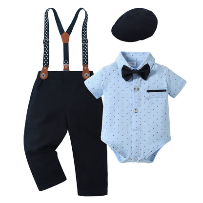 YALLET Baby Boy Clothes Suit Newborn Infant Gentleman Outfits, Formal Dress Shirt+Bowtie+Suspender Shorts Wedding Party Set