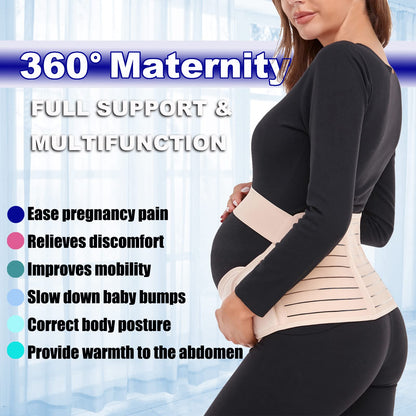 ChongErfei Maternity Belt, Pregnancy 3 in 1 Support Belt for Back/Pelvic/Hip Pain, Maternity Band Belly Support for Pregnancy Belly Support Band (L: Fit Ab 39.5"-51.3", Beige)