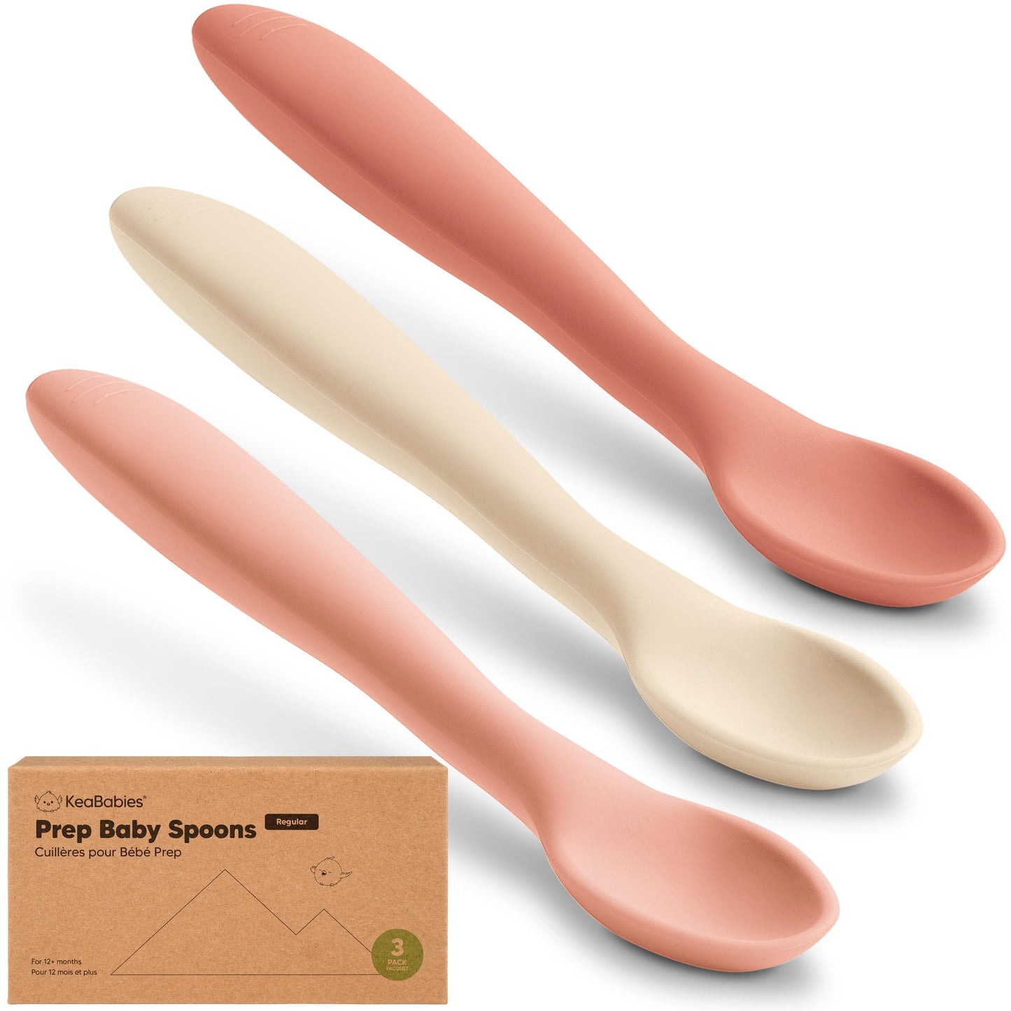 KeaBabies Silicone Baby Spoons, Self Feeding 6-12 months - 3-Pack Baby Weaning Eating Utensils, Toddler First Food Training Spoon, Infant, Kids Feeding Supplies Essential Set, Dishwasher-safe (Slate)