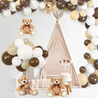 Meooeck 185 Pcs Bear Baby Shower Party Decorations Table Centerpieces 5 Pcs 13. 5'' Gender Reveal Bears 180 Balloons Kit Baby Shower Table Decor for Birthday Wedding(Green, Brown, Nude, White)