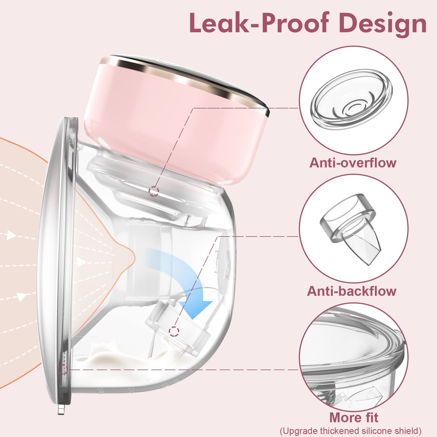 Wearable Breast Pump Hands Free of Longer Battery Life & LED Display, Portable Electric Breast Pump with 3 Modes & 9 Levels & Low Noise, 24 mm Flange, 2 Pcs Pink