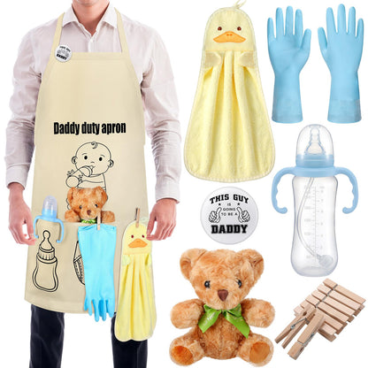 7 Pcs Daddy Duty Apron Diaper Duty Apron New Dad Gifts for Baby Shower Gender Reveal First Time New Dad Gifts (Black,Classic)