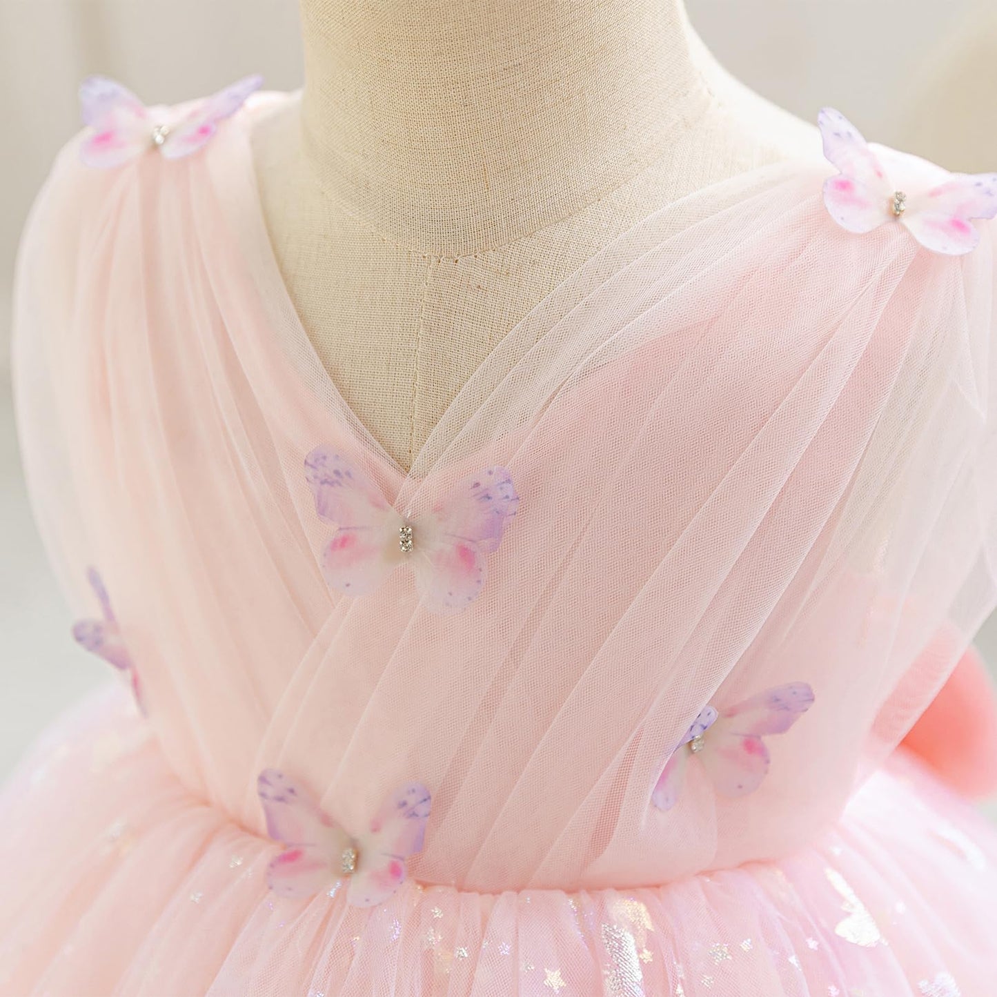 IDOPIP Toddler Baby Girls Shiny Butterfly Tutu Dress Princess Birthday Party Pageant Flower Girl Wedding V-Backless Dresses