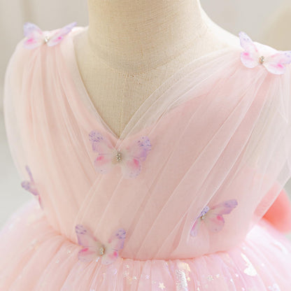 IDOPIP Toddler Baby Girls Shiny Butterfly Tutu Dress Princess Birthday Party Pageant Flower Girl Wedding V-Backless Dresses