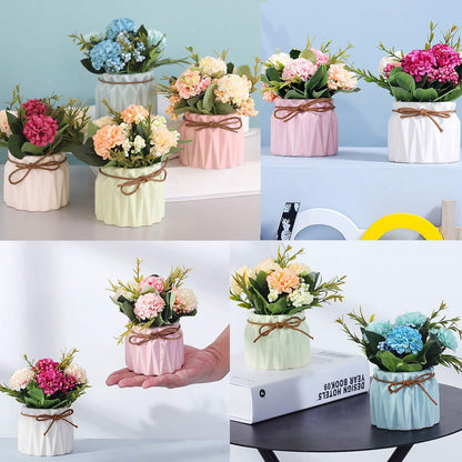 XONOR Artificial Flower Plants – Mini Fake Hydrangea Flowers in Pot for Home Decor Party Wedding Office Patio Table Desk Decoration, Set of 4, 3.3''(D) x 5.5''(H)