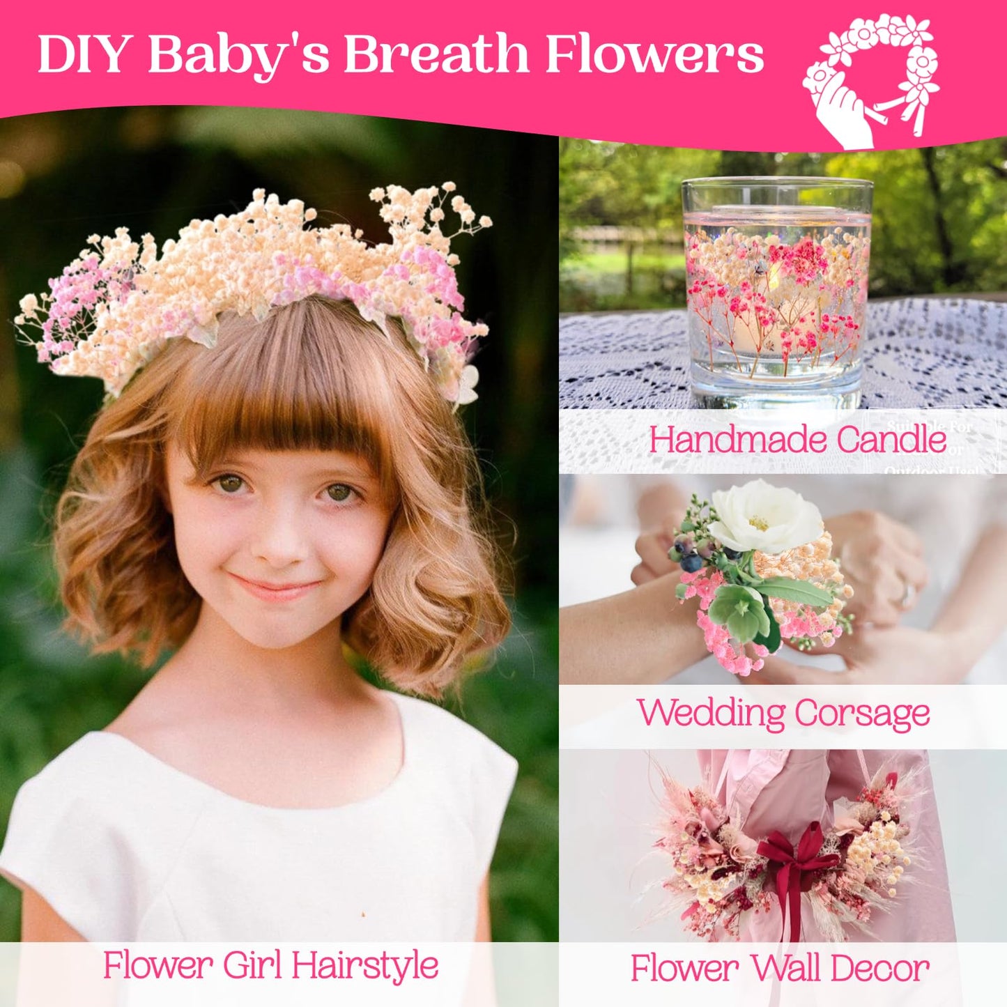 3500+ Dried Babys Breath Flowers Pink & White-17'' Baby's Breath Bulk Bouquet, Real Natural Dried Gypsophila Flowers for Resin, Home Vase Decor, Card DIY, Party, Wedding Flower Wreaths