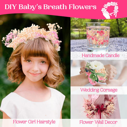 3500+ Dried Babys Breath Flowers Pink & White-17'' Baby's Breath Bulk Bouquet, Real Natural Dried Gypsophila Flowers for Resin, Home Vase Decor, Card DIY, Party, Wedding Flower Wreaths