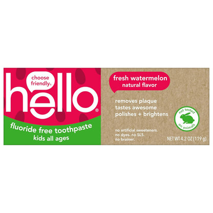 hello Fresh Watermelon Fluoride Free Kids Toothpaste, 4.2 Oz Tube