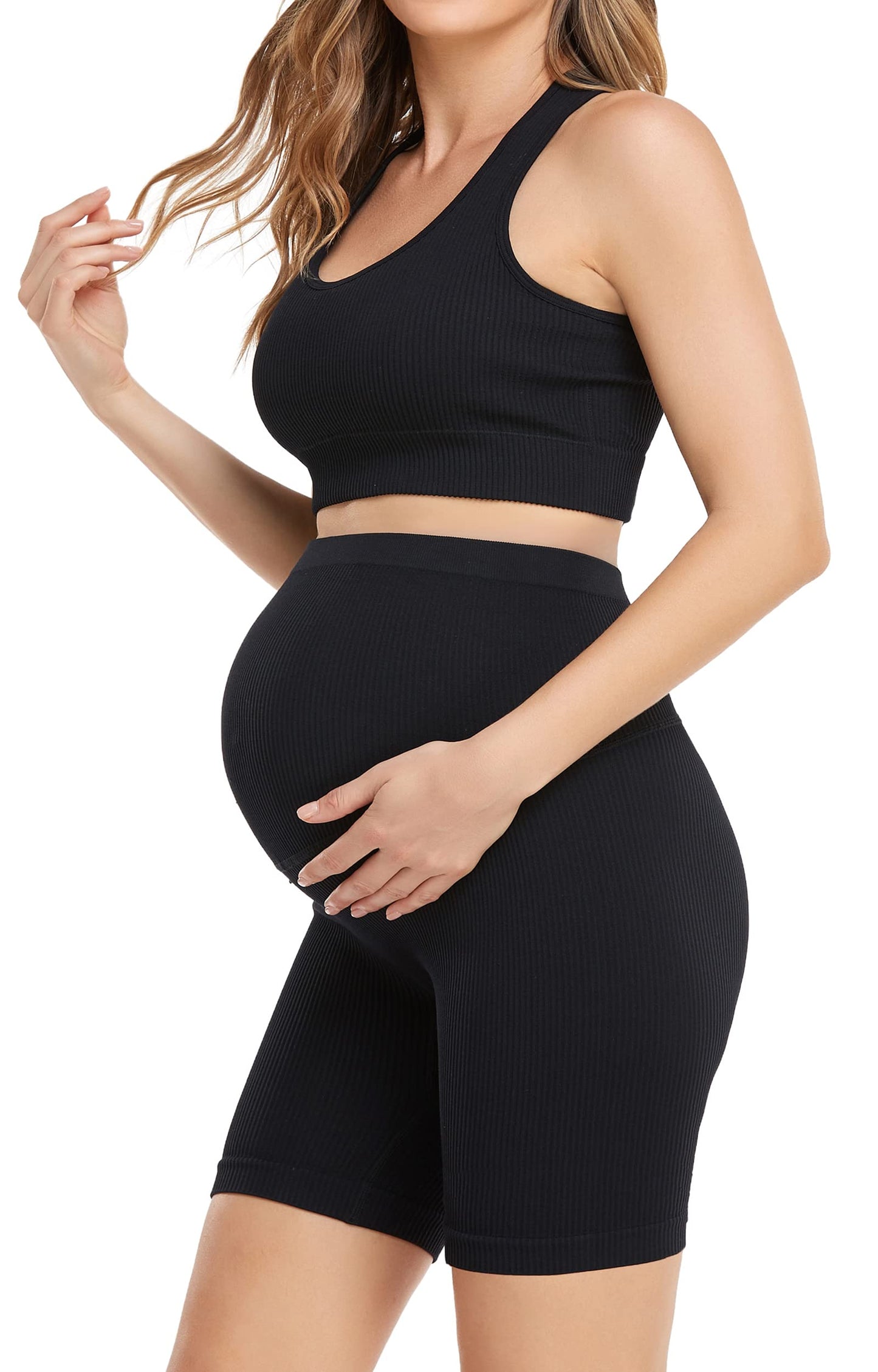 Women's Maternity 2 Piece Outfit Set - Bra & Shorts for Pregnancy - Yoga workout Lounge Wear Sets