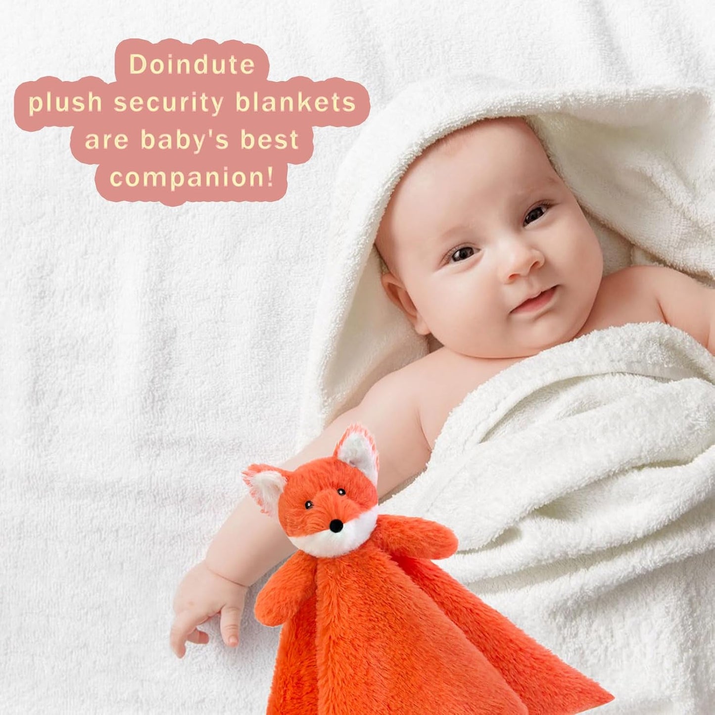 Baby Pink Fox Soft Stuffed Animal Security Blanket, Plush Fox Character Lovey Blanket, Baby Shower/Nursery Gift, Newborn Infant Toddler Snuggle Blankie for Girls Boys, 14 Inches
