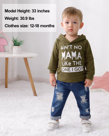 WESIDOM Baby Boy Clothes, Long Sleeve Printing Hoodie With Jeans Pants Outfits Set
