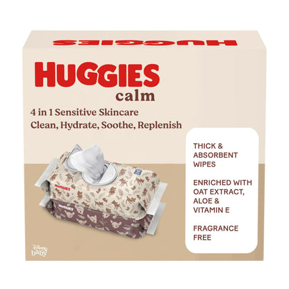 Huggies Calm Baby Wipes, Unscented, Hypoallergenic, 6 Push Button Packs (336 Wipes Total)