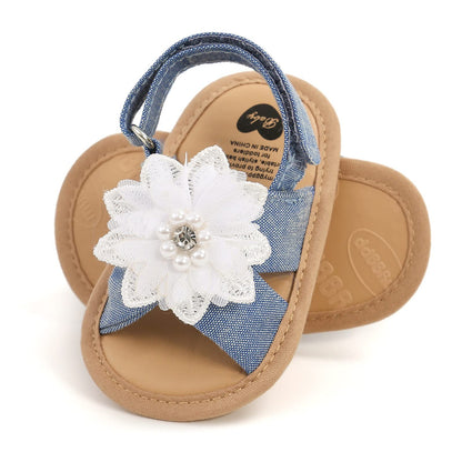 Baby Girls Princess Sandals, Big Rhinestone Flower Open Totes Anti-Skid Soft Sole Walking Shoes, Ankle Stick-On Summer Foot Wear