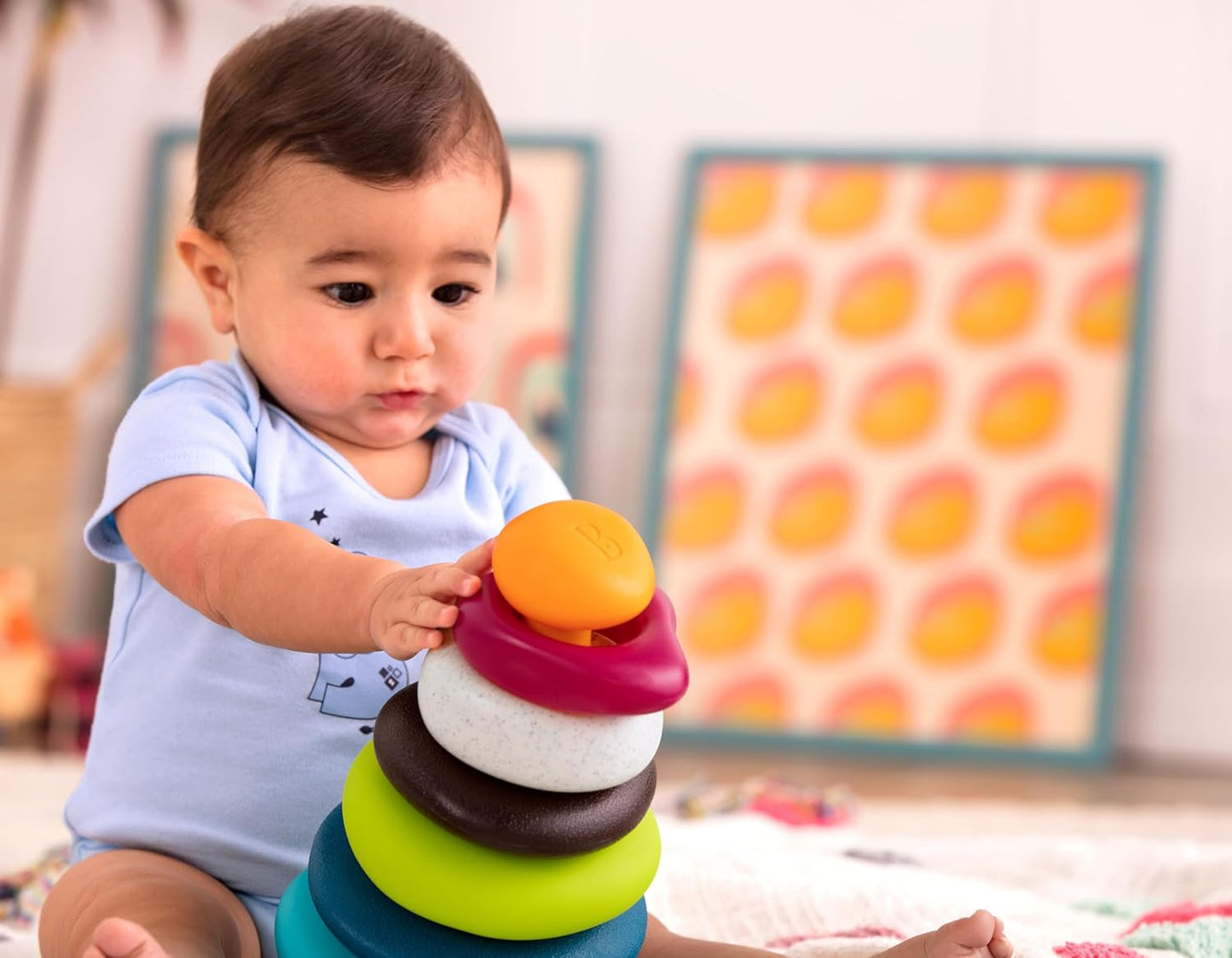 B. toys – Sensory Baby Toys – Soft Baby Blocks – Stacking Drip Cups – Numbers, Shapes & Animals – 6 Months + – Stackin' Squishies