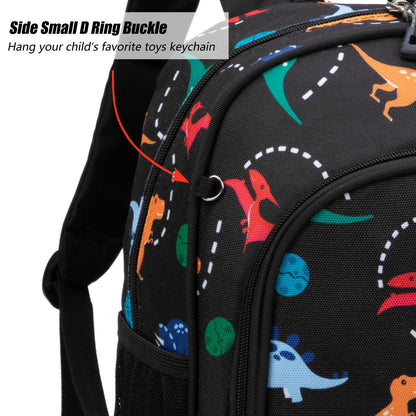 Toddler Backpack for Boys, 12 Inch Kids Dinosaur Backpack for Preschool or Kindergarten, Black