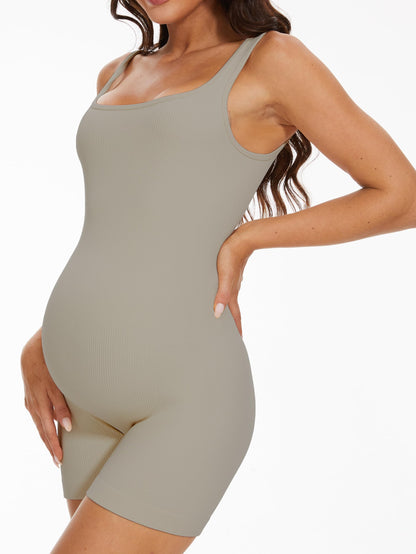Maternity Workout Romper Pregnancy Yoga Ribbed One Piece Seamless Tank Top Jumpsuit