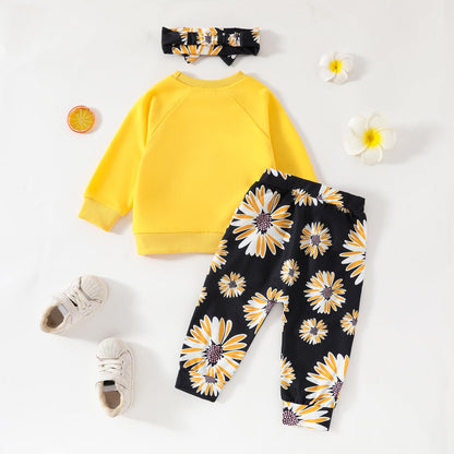 AMAWMW Infant Baby Girl Clothes Long Sleeve Loose Sweatshirts Pockets Pants Headband Outfits Fall Winter Spring Gift