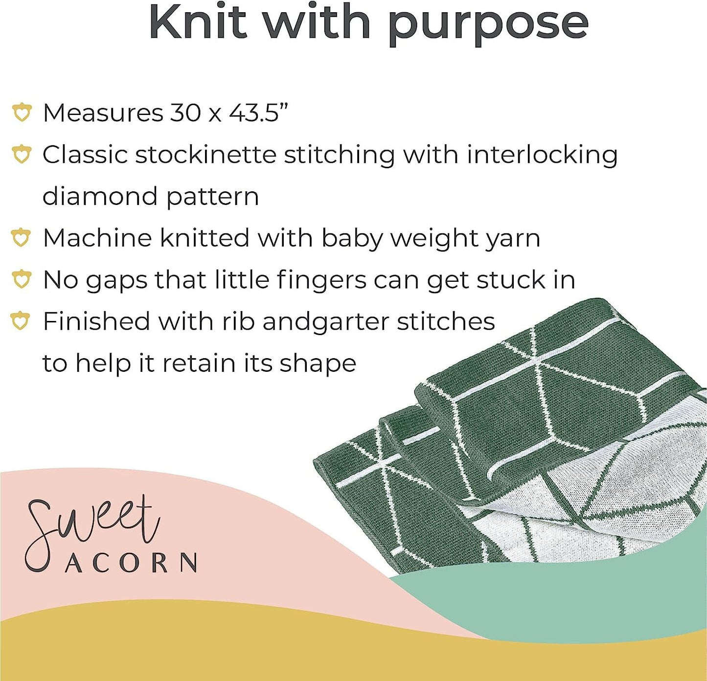 Knit Baby Blanket in Elegant Pattern, Organic Cotton Blankets for Crib or Stroller, Receiving Blankets - Salt White