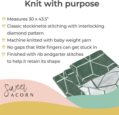 Knit Baby Blanket in Elegant Pattern, Organic Cotton Blankets for Crib or Stroller, Receiving Blankets - Salt White