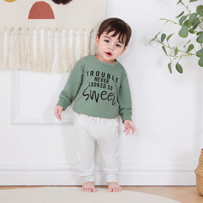 Toddler Baby Boy Fall Clothes Letter Print Long Sleeve Sweatshirt Elastic Pants Cute Kids Winter Outfits