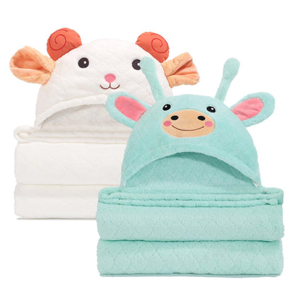 Hooded Baby Towels Boy for 0-6 Years, 50"x 32" Extra Large Toddler Bath Towels with Hood for Boys & Girls, 2-Pack Absorbent Thick Soft Gift for Kids Yellow Lion & Orange Monkey
