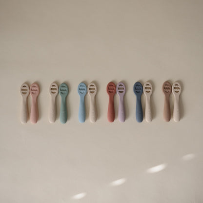 mushie Silicone First Feeding Baby Spoons | 2 Pack (Tradewinds/Shifting Sand)