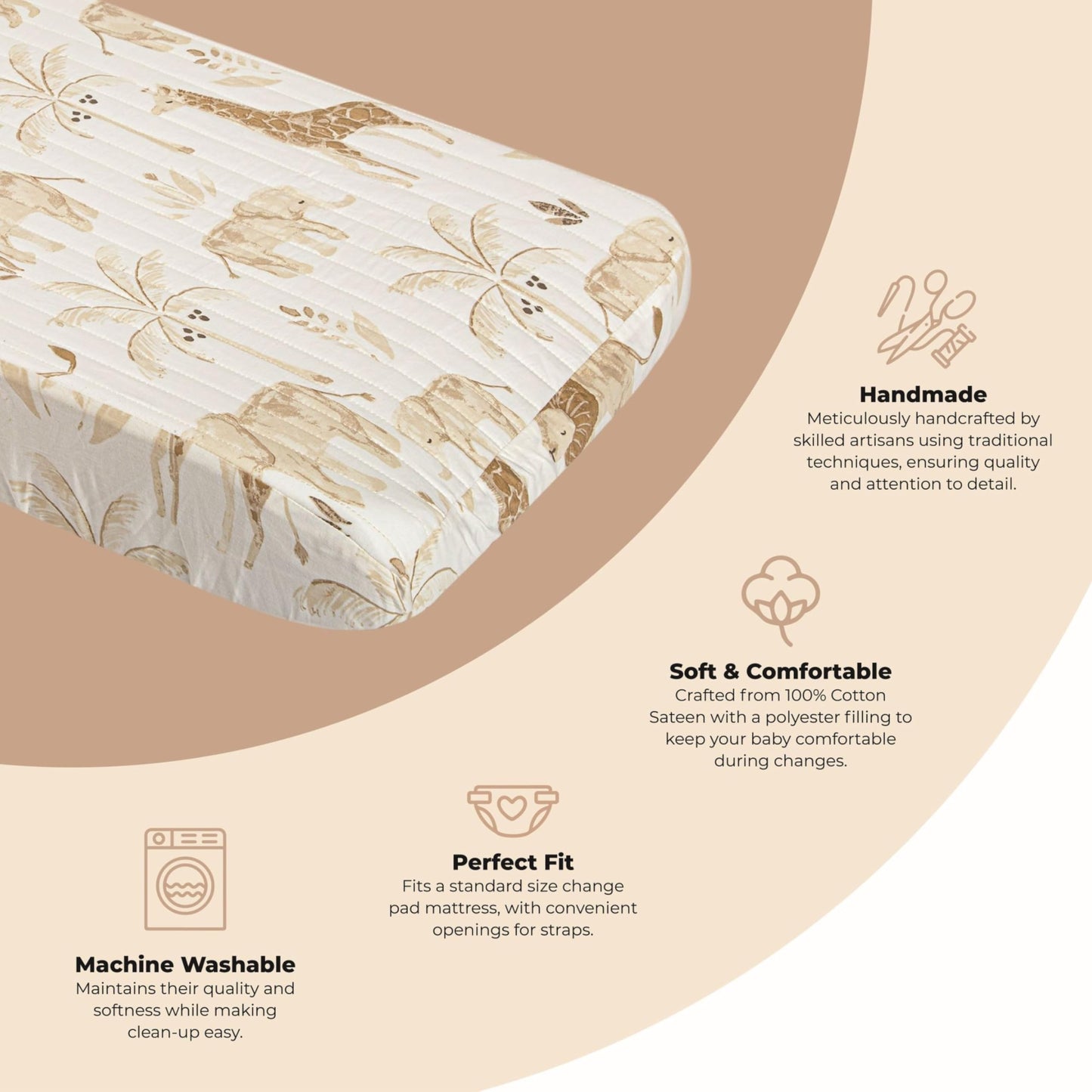 Crane Baby Quilted Changing Pad Cover with Animal Print, Breathable Cotton Sateen, Fits Standard 16”X32” Pads, Ocean Whale Blue