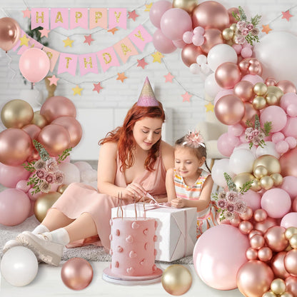 Rose Gold Balloon Arch Kit, 163pcs Metallic Rose Gold Balloon Garland Kit Include Pink White and Gold Balloons Wedding Birthday Bridal Baby Shower Party Mothers Day Bachelorette Decorations