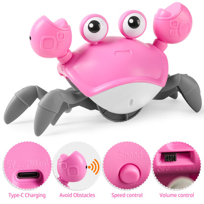 Crawling Crab Baby Toy Infant: Tummy Time Toys for Babies 3 6 9 12 18 24 36 Months, Walking Dancing Sensing Crab for Toddler 1 2 3 4 Year Old, 1st Music Birthday Gifts for Boys Girls