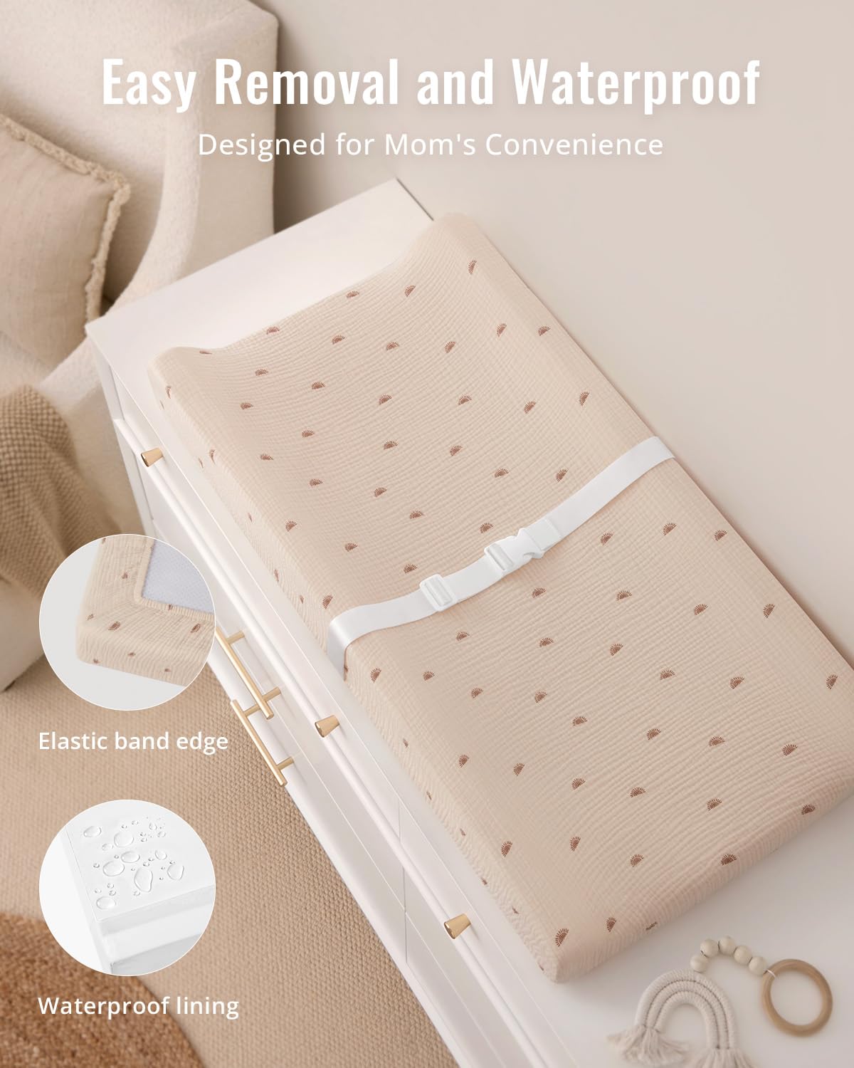 Blissful Diary Muslin Baby Changing Pad with Waterproof Lining Foam, Diaper Changing Table Pad with Cover for Dressers (Monstera, Avocado)