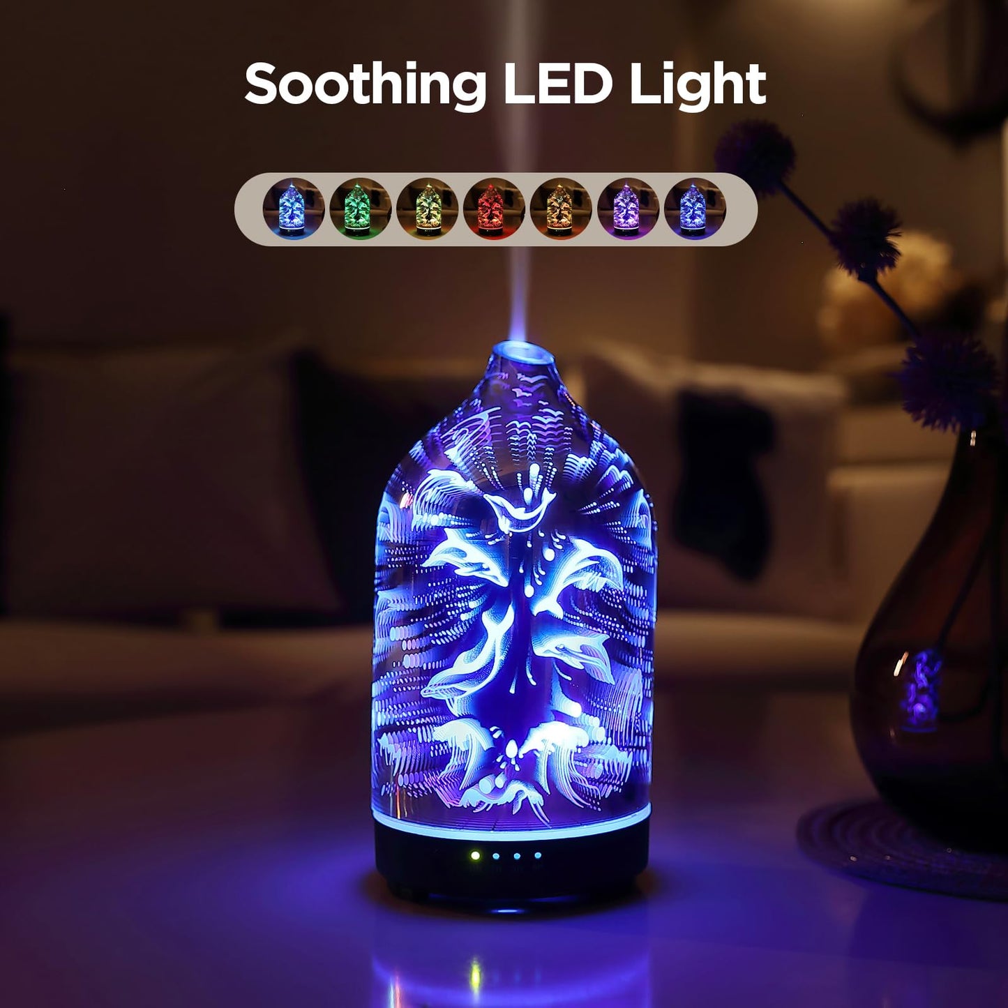 Essential Oil Diffuser Hand Blown Glass Aromatherapy Diffuser - Ultrasonic Cool Mist Scent Aroma Diffuser, Whisper Quiet with Auto Shut-Off, Timer Setting &7 Colors Night Light for Home