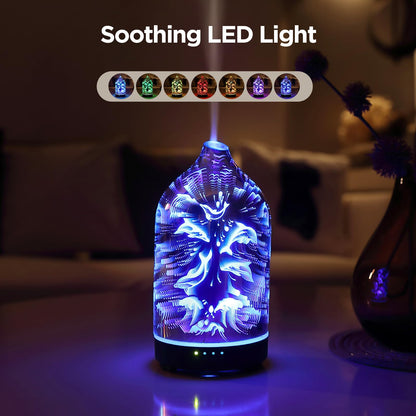 Essential Oil Diffuser Hand Blown Glass Aromatherapy Diffuser - Ultrasonic Cool Mist Scent Aroma Diffuser, Whisper Quiet with Auto Shut-Off, Timer Setting &7 Colors Night Light for Home