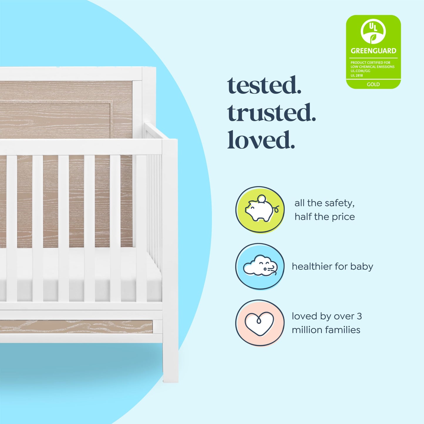 Carter's by DaVinci Radley 4-in-1 Convertible Crib in White & Coastwood, Greenguard Gold Certified
