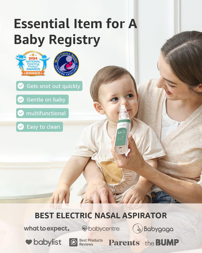 GROWNSY Nasal Aspirator for Baby, Electric Nose Aspirator for Toddler, Baby Nose Sucker, Automatic Nose Cleaner with 3 Silicone Tips, Adjustable Suction Level, Music and Light Soothing Function