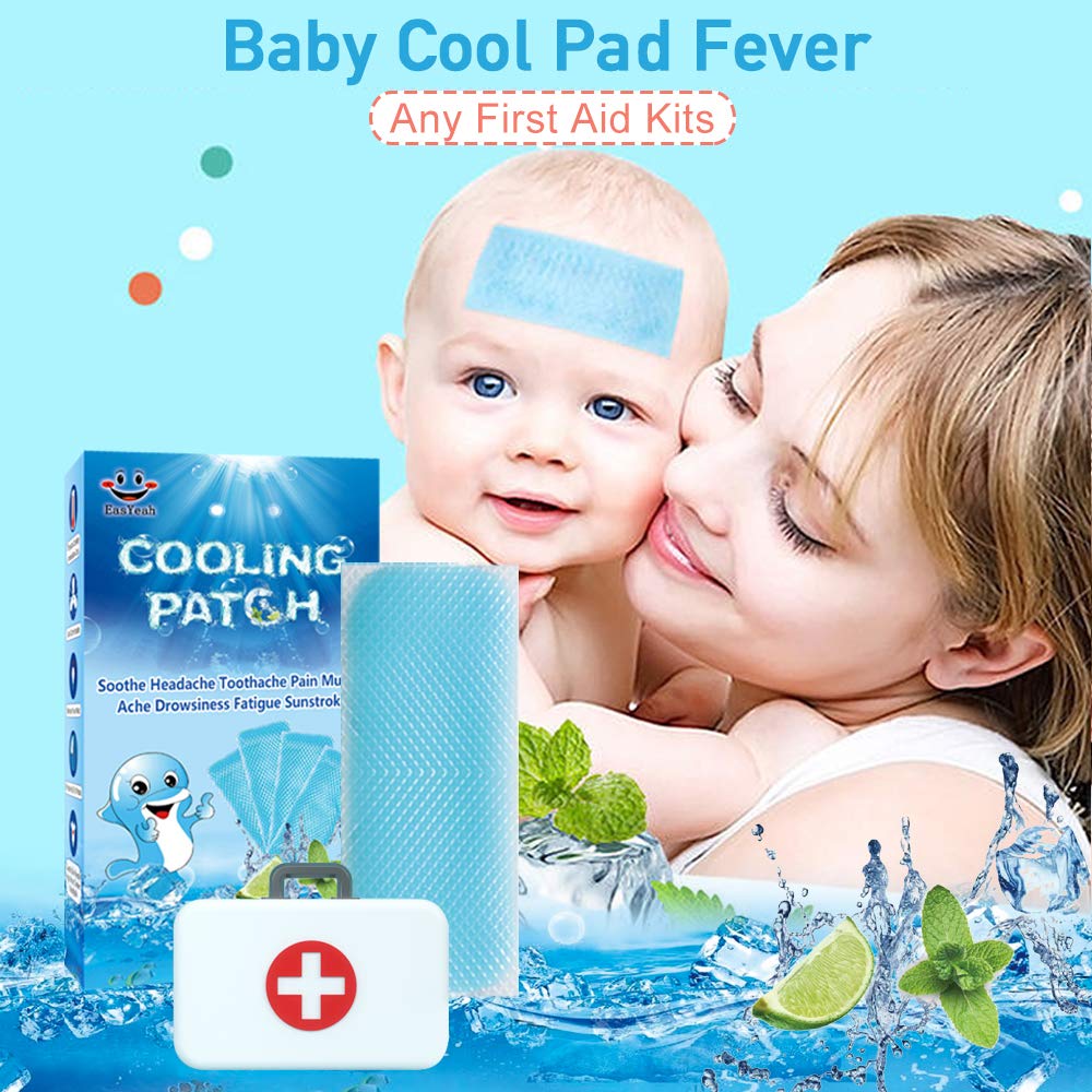 16 Sheets Baby Cool Pads for Kids Fever Discomfort & Pain Relief, Cooling Relief Fever Reducer, Soothe Headache Pain, Pack of 16