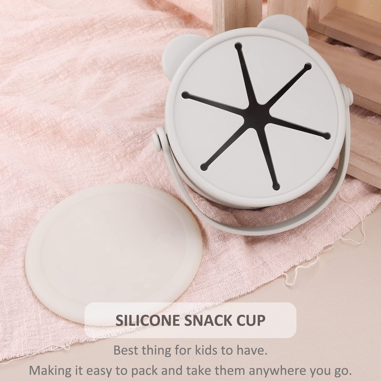Silicone Snack Cups for Toddlers, Toddler Snack Containers, Baby Treat Catcher with DustProof Lid 2 Pack Dishwasher Safe and BPA Free 9 Oz