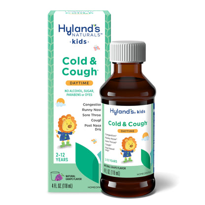 Hyland's Kids Cold and Cough, Day and Night Combo Pack, Cold Medicine for Ages 2 and up, Syrup Cough Medicine for Kids, Nasal Decongestant, 4 Fl Oz (Pack of 2)