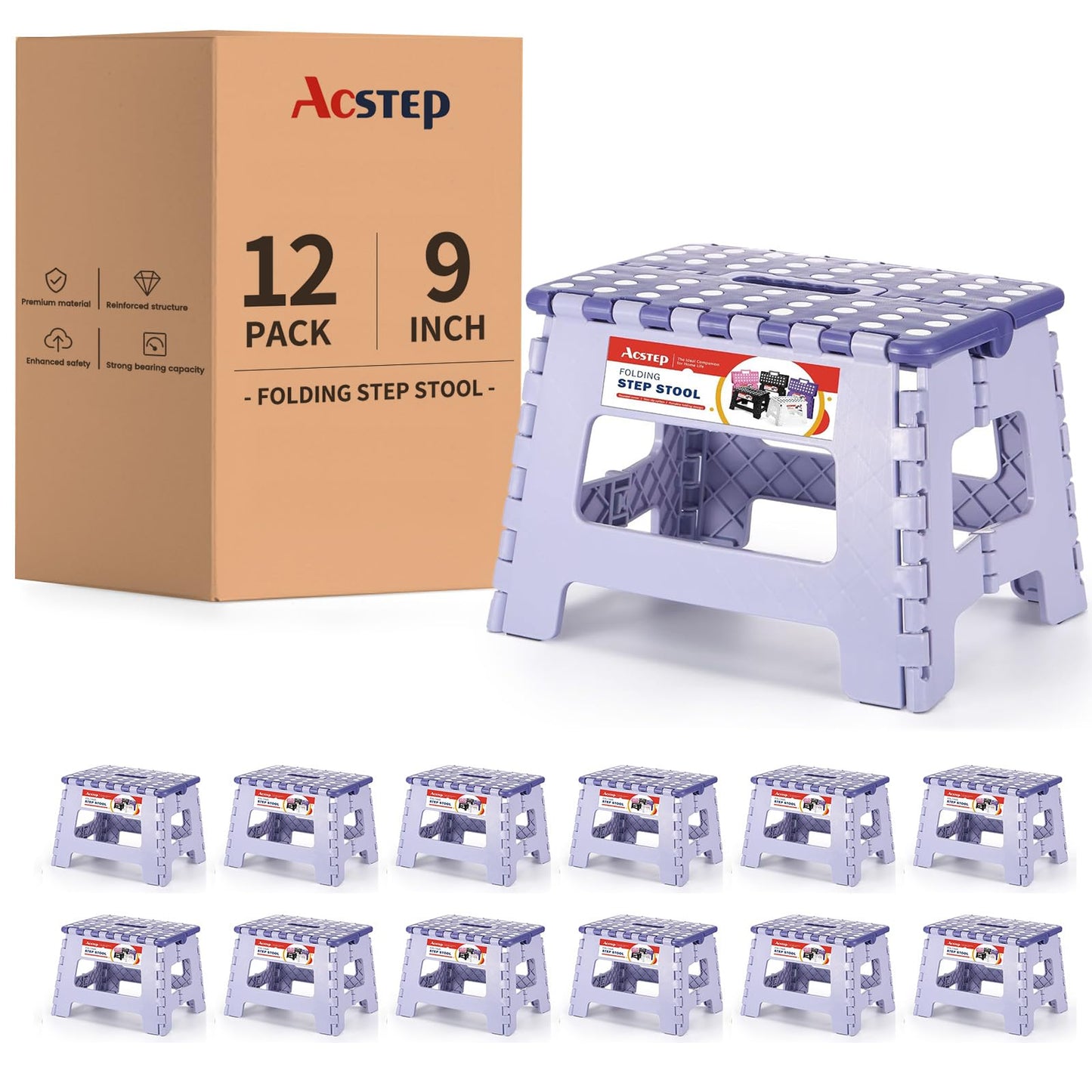 ACSTEP Folding Step Stool 9'' Tall Kids Step Stool Holds Up to 300 lb Plastic Foldable Step Stools for Kids Non-Slip Surface with Carry Handle Collapsible Stool for Home, Outdoor and Indoor(Black)