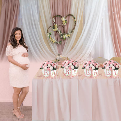 TSVATE Pink Baby Shower Boxes Decorations - 4 Baby Shower Centerpiece Boxes Gender Reveal First Birthday Centerpiece Decors (Without Flowers)