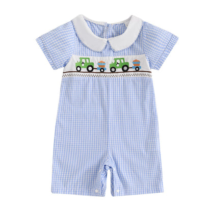 Baby Boy Rompers Half Button-up Jumpsuit Short Sleeve Bodysuit Summer Clothes