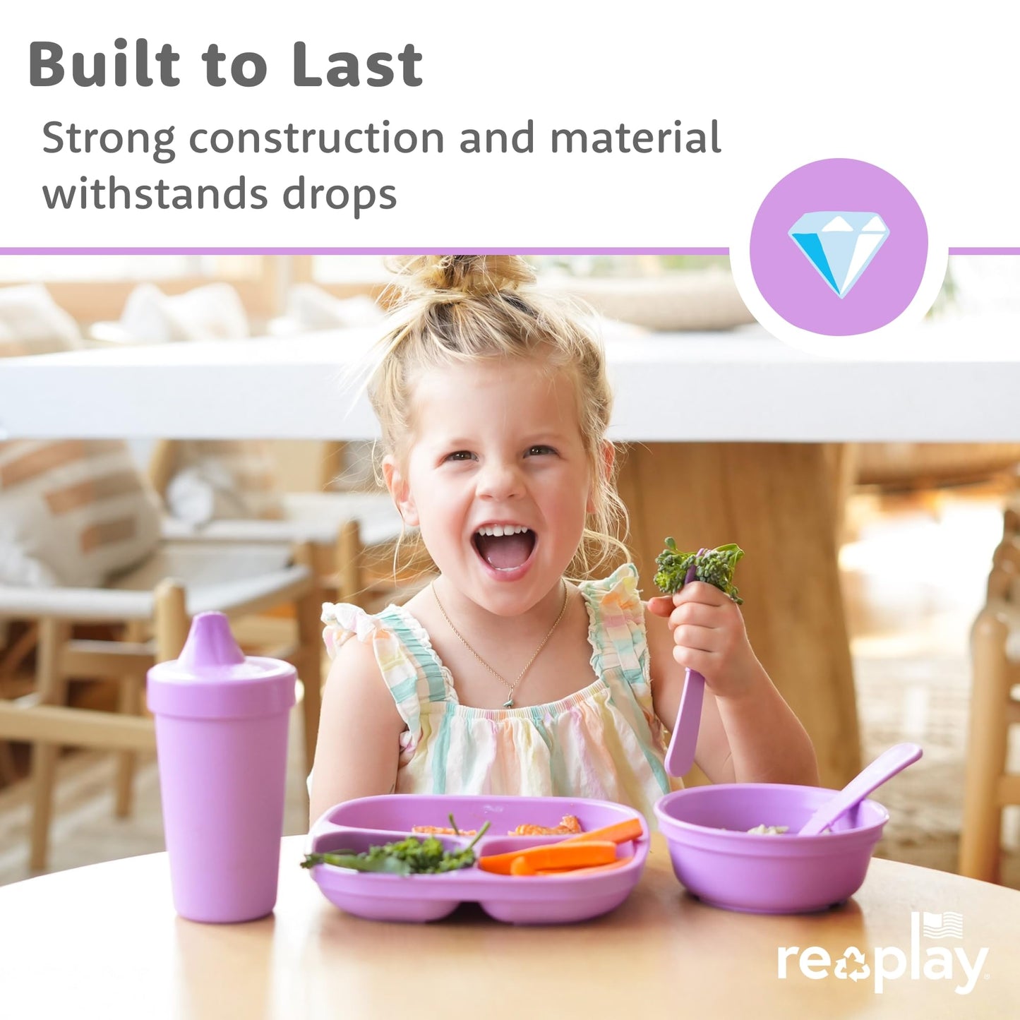 Re-Play Toddler Plates with Dividers - Deep-Walled 3 Compartments Divided Plates for Kids - Dishwasher & Microwave Safe - Made in USA - Set of 3-7.37" x 7.37" x 1.25" - Princess