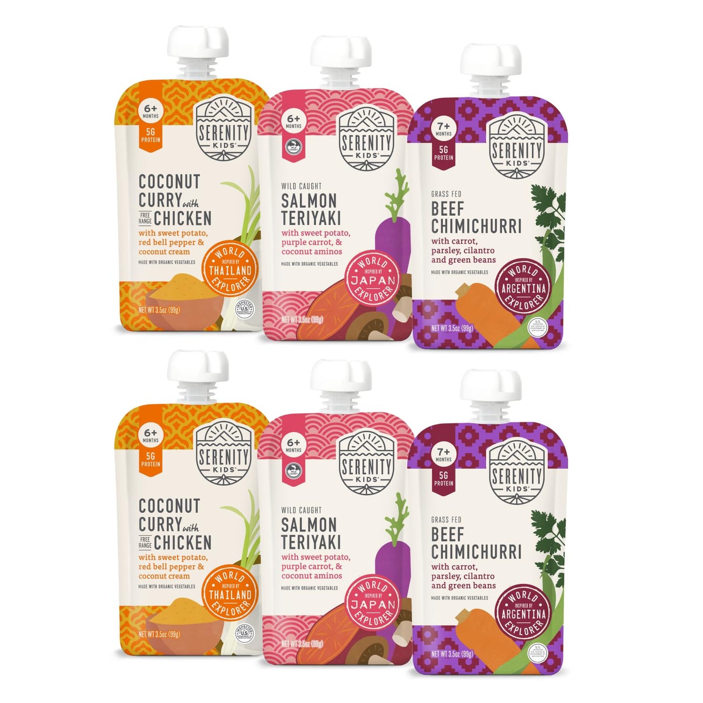 Serenity Kids 7+ Months World Explorers Baby Food Pouches Puree Made With Ethically Sourced Meats & Organic Veggies | 3.5 Ounce BPA-Free Pouch | Beef Chimichurri | 6 Count