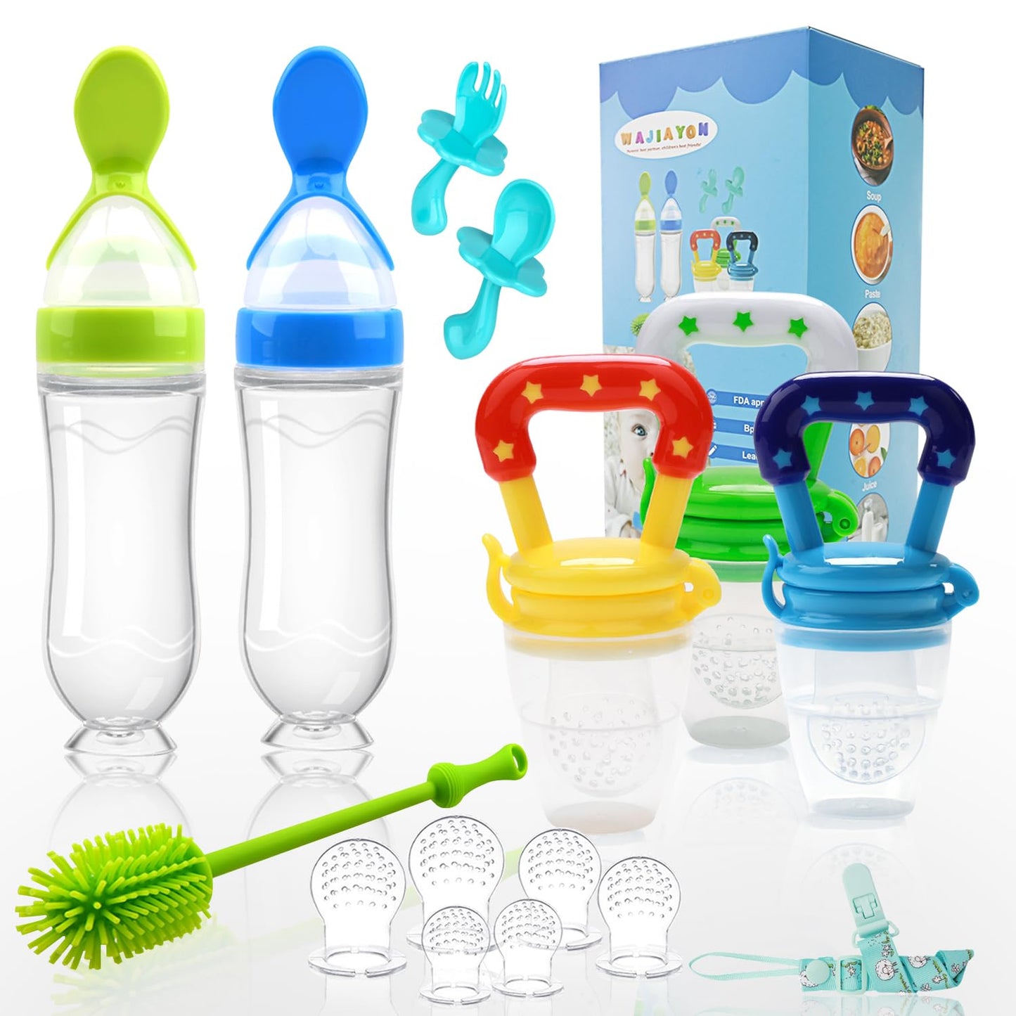 WAJIAYON Baby Fruit Feeder Pacifier | Infant Food Feeder Pacifier & Food Dispensing Spoon | Mesh Fresh Fruit Teethers for Babies | Silicone Feeder Baby Shower Gifts for Boys and Girls (Pink)
