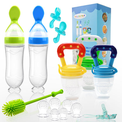 WAJIAYON Baby Fruit Feeder Pacifier | Infant Food Feeder Pacifier & Food Dispensing Spoon | Mesh Fresh Fruit Teethers for Babies | Silicone Feeder Baby Shower Gifts for Boys and Girls (Pink)