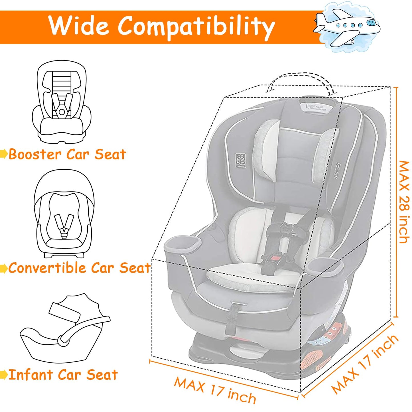 YOREPEK Padded Car Seat Travel Bag Backpack for Airplane, Heavy Duty Car Seat Bags for Air Travel, Carseat Cover for Airplane Travel with Shoulder Strap, Car Seats Carrier for Airport, Black