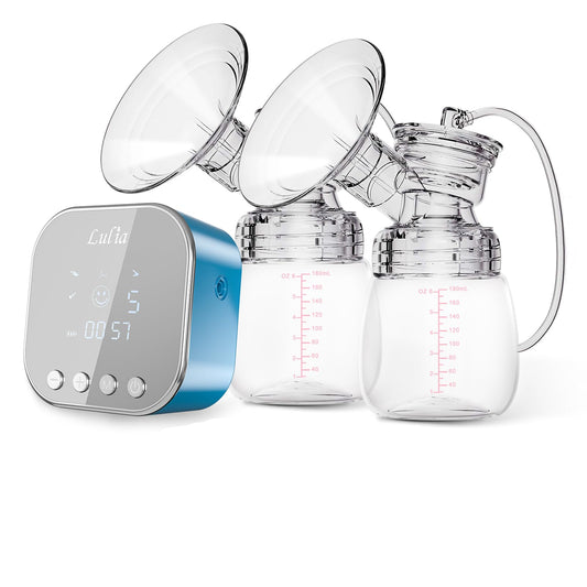 Lulia Double Electric Breast Pump Strong Suction, Portable Breast Pump Electric Breastfeeding Pump, Rechargeable Milk Pump with 4 Modes & 9 Levels, Low Noise, Anti-Backflow & LED Display, 24mm Flange