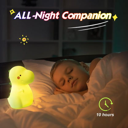 Children's Dinosaur Night Lamp, 7-Color Adjustable Breathing Dinosaur lamp, Portable Rechargeable LED Bedside lamp for Kindergarten, Boys and Girls' Toy Christmas Gift (Green)