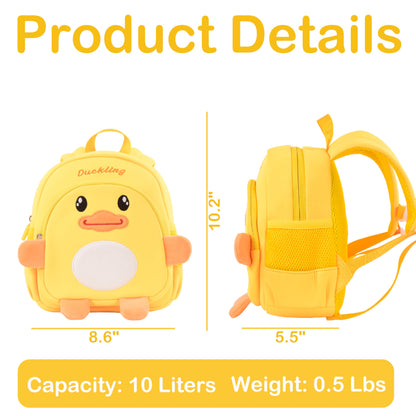 Toddler Backpacks for Boys Girls 2-4 Cute 3D Kids Duck Schoolbag with Baby Leash for Small Preschool Kindergarten Bookbag Cartoon Mini Travel Bags 10inch (Yellow)